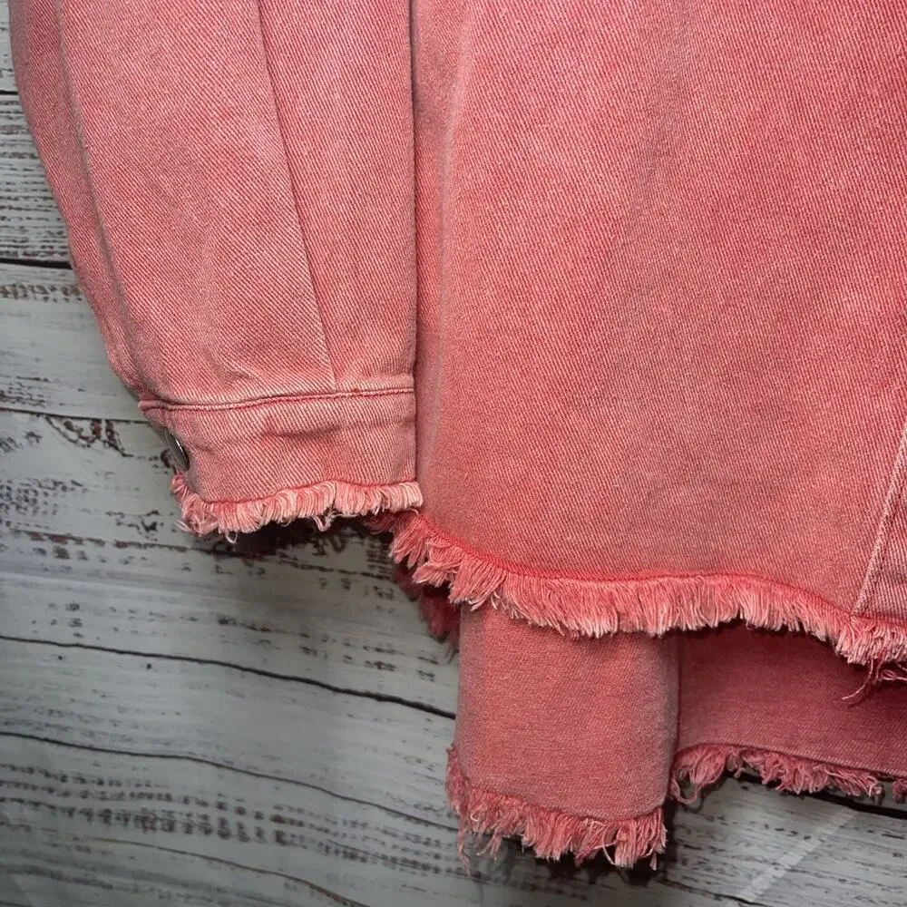 Paintcolors Distressed Indie Grunge Red Fringe Jean Jacket Medium - Picture 5 of 12